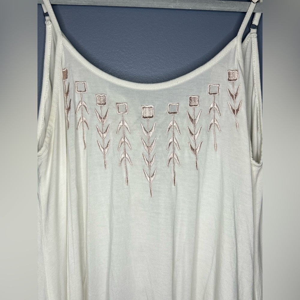 POL Tank Top Womens Large Ivory Embroidered Lace Up Open Back Babydoll Feminine - Picture 2 of 11